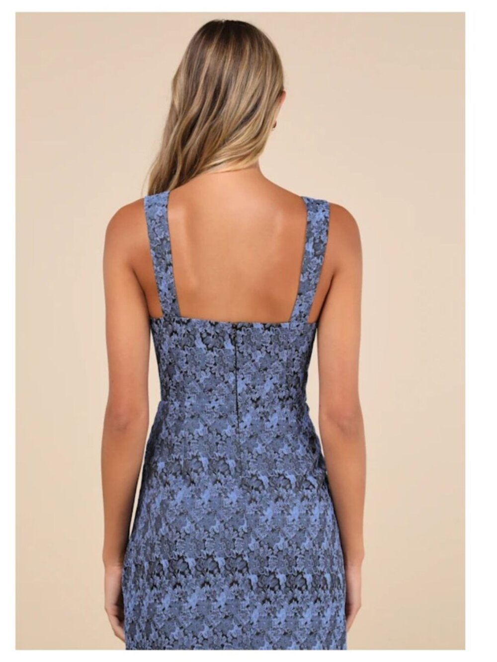 LULUS Sophisticated Celebration Mini Dress Sleeveless Floral Jacquard Blue L - Picture 2 of 14